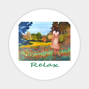 Woman girl walking in meadow zen yoga buddhism Magnet